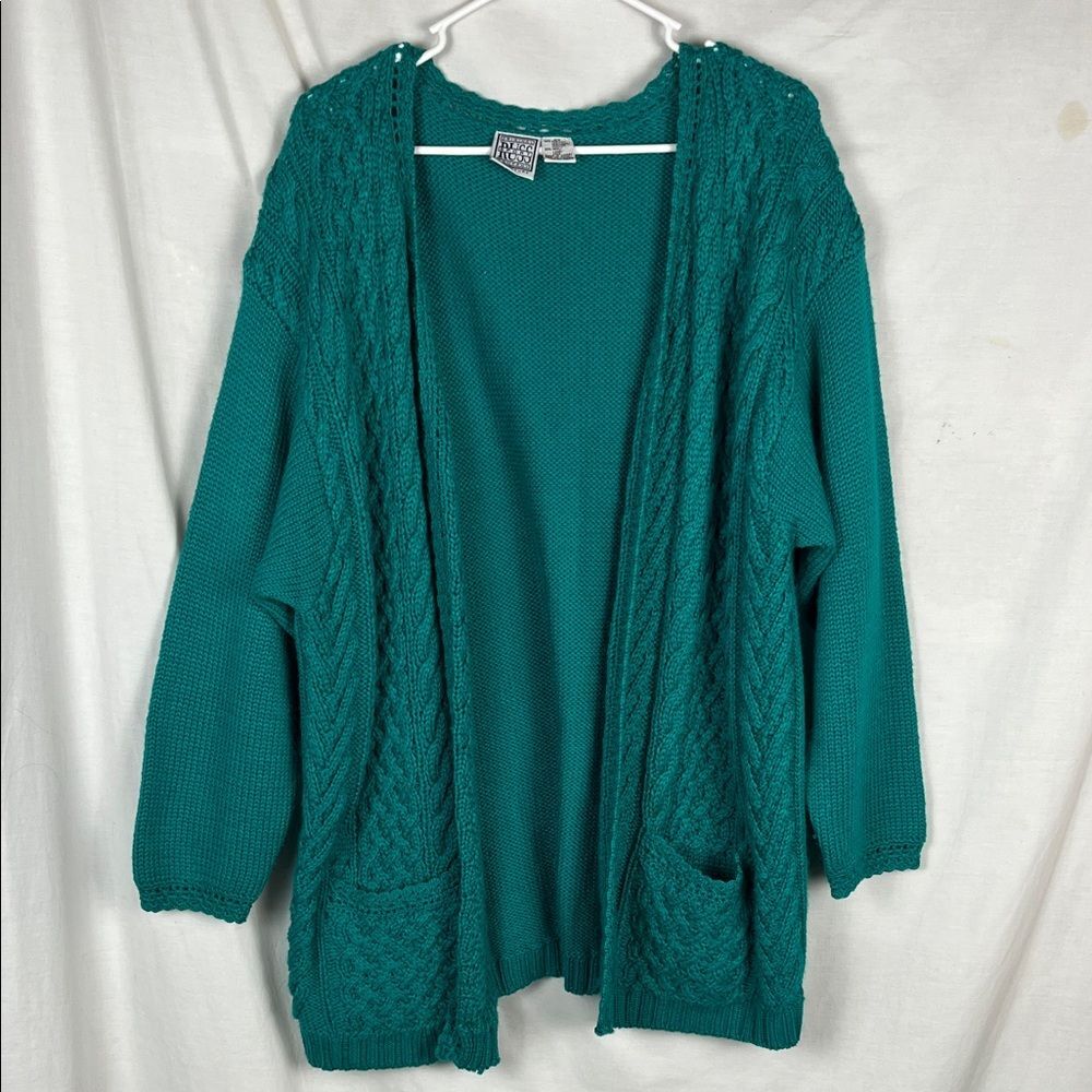 Vintage Russ Sport Company Turquoise Green Knit Wool Blend Cardigan